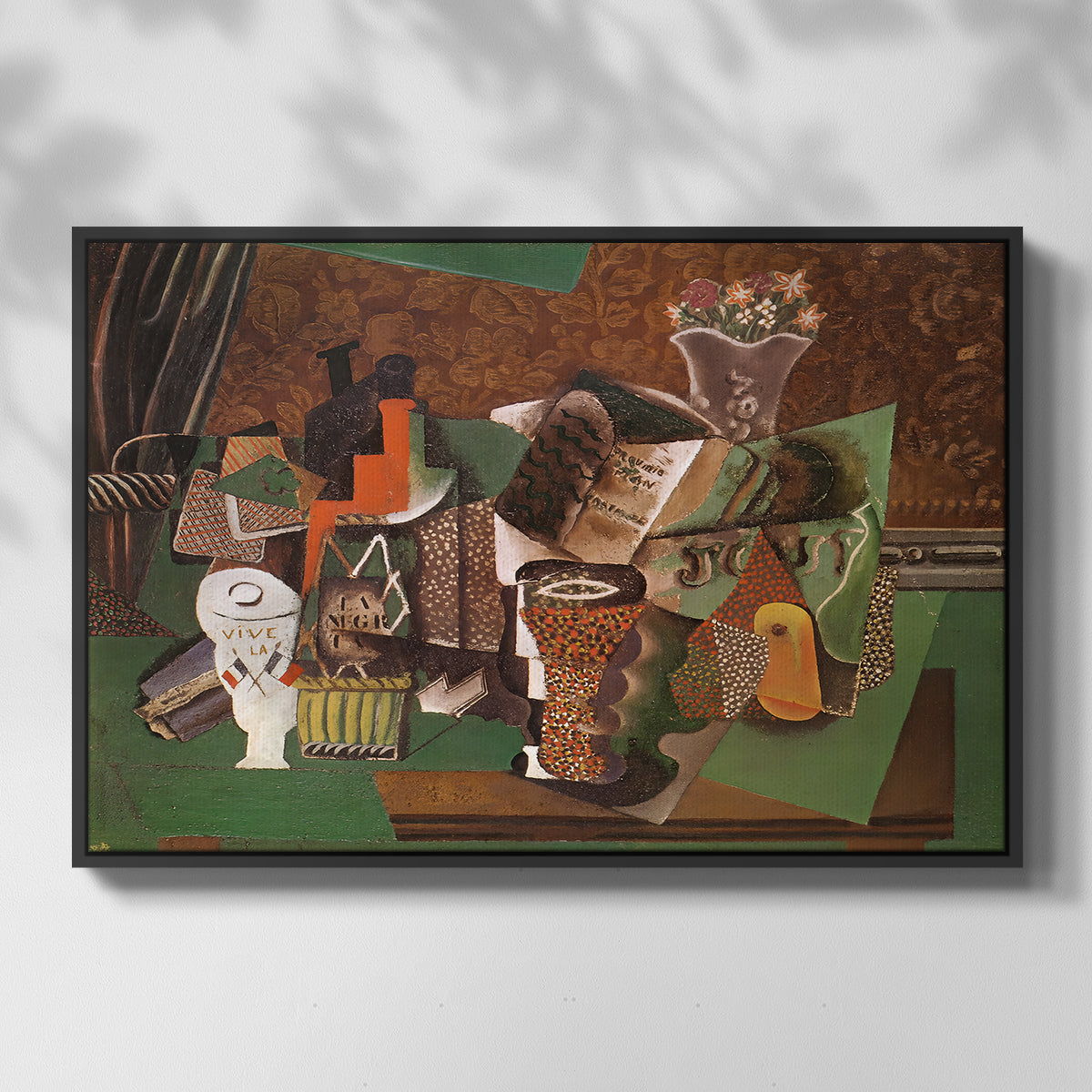 Playing Cards, Glasses, Bottle of Rum: "Vive la France", 1914-1915 - Floater Framed Canvas Print