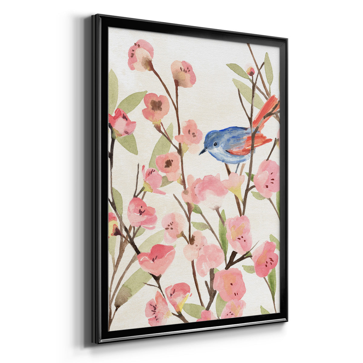 Cherry Blossom Perch II - Modern Framed Canvas Print