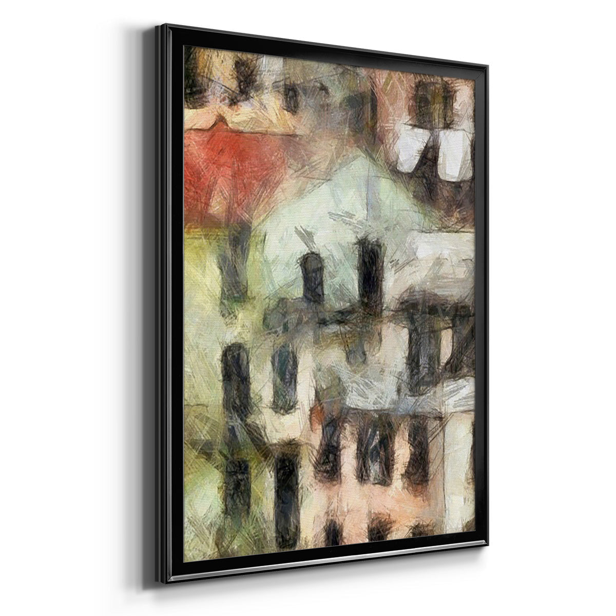 Stacked Houses II - Modern Framed Canvas Print