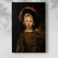 Canvas art print of a refined child figure with rich clothing and soft shadows with a soft shadow on a white background.