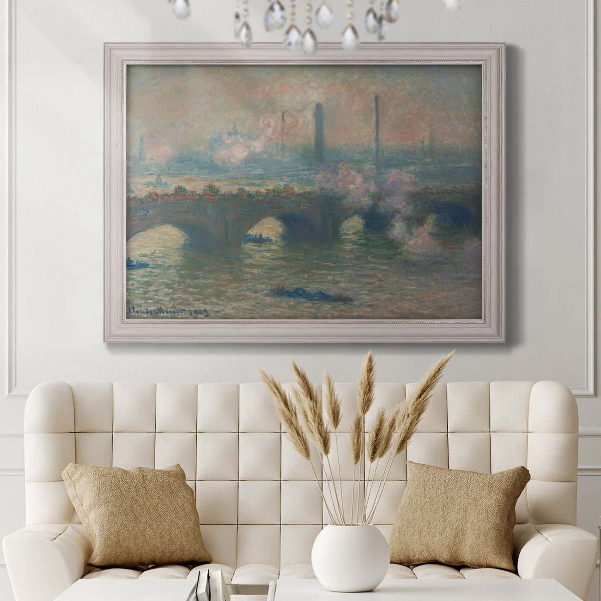Waterloo Bridge, Gray Day - Ornate Framed Canvas Print