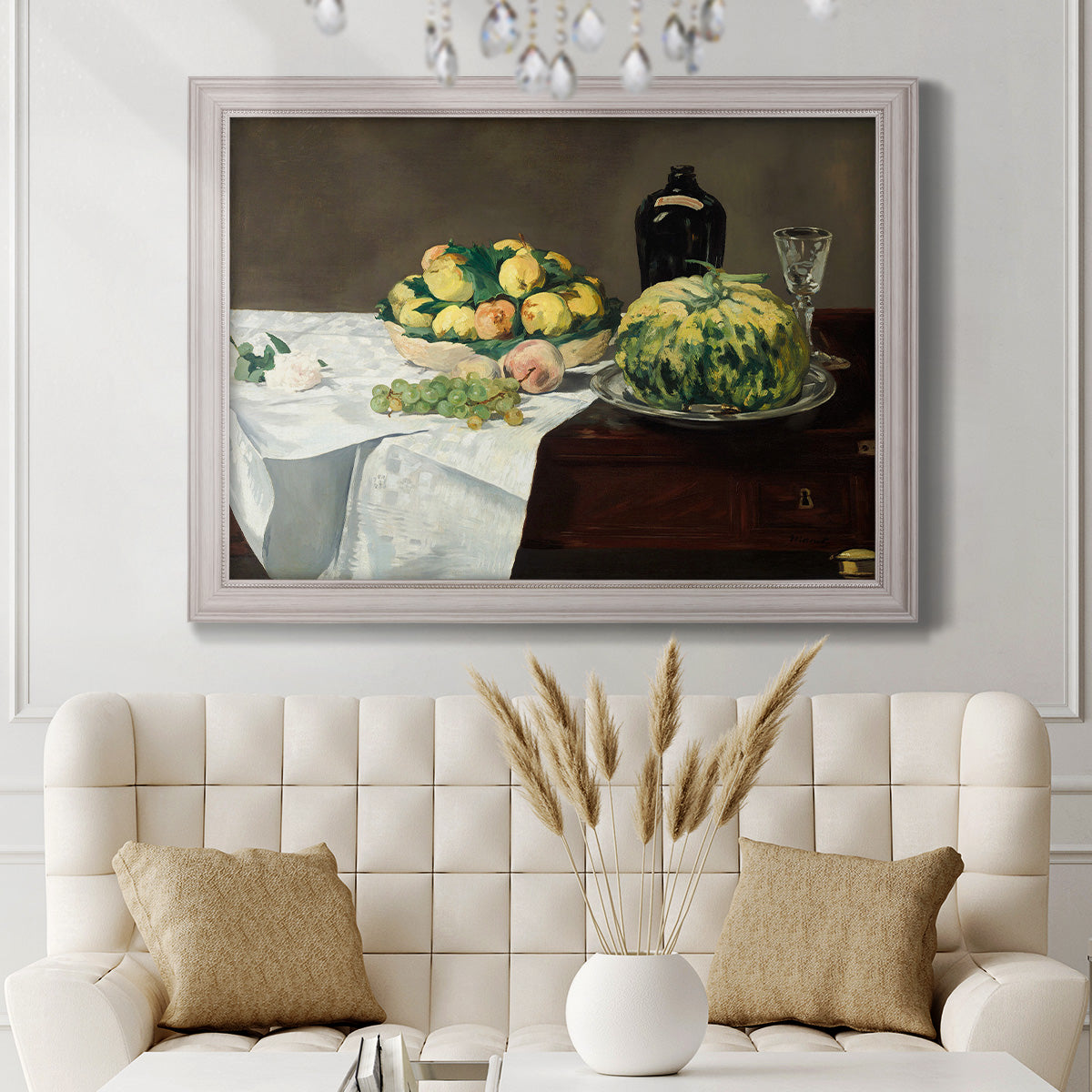 Still Life with Melon and Peaches - Ornate Framed Canvas Print
