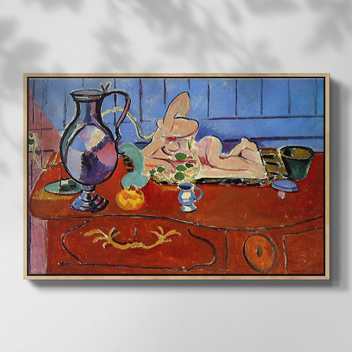 Still Life with a Pewter Jug and Pink Statuette, 1910 - Floater Framed Canvas Print