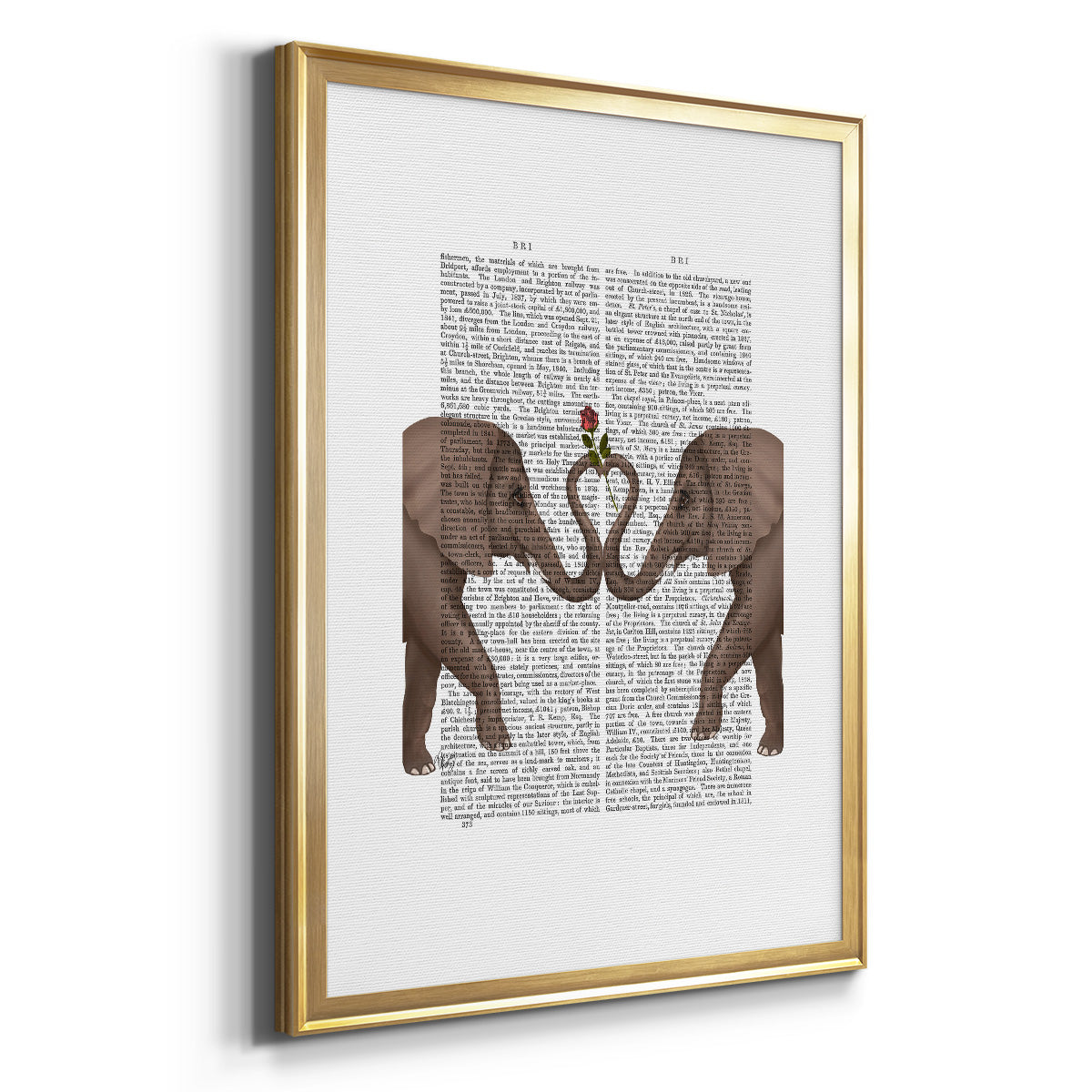 Elephants Heart and Rose - Modern Framed Canvas Print