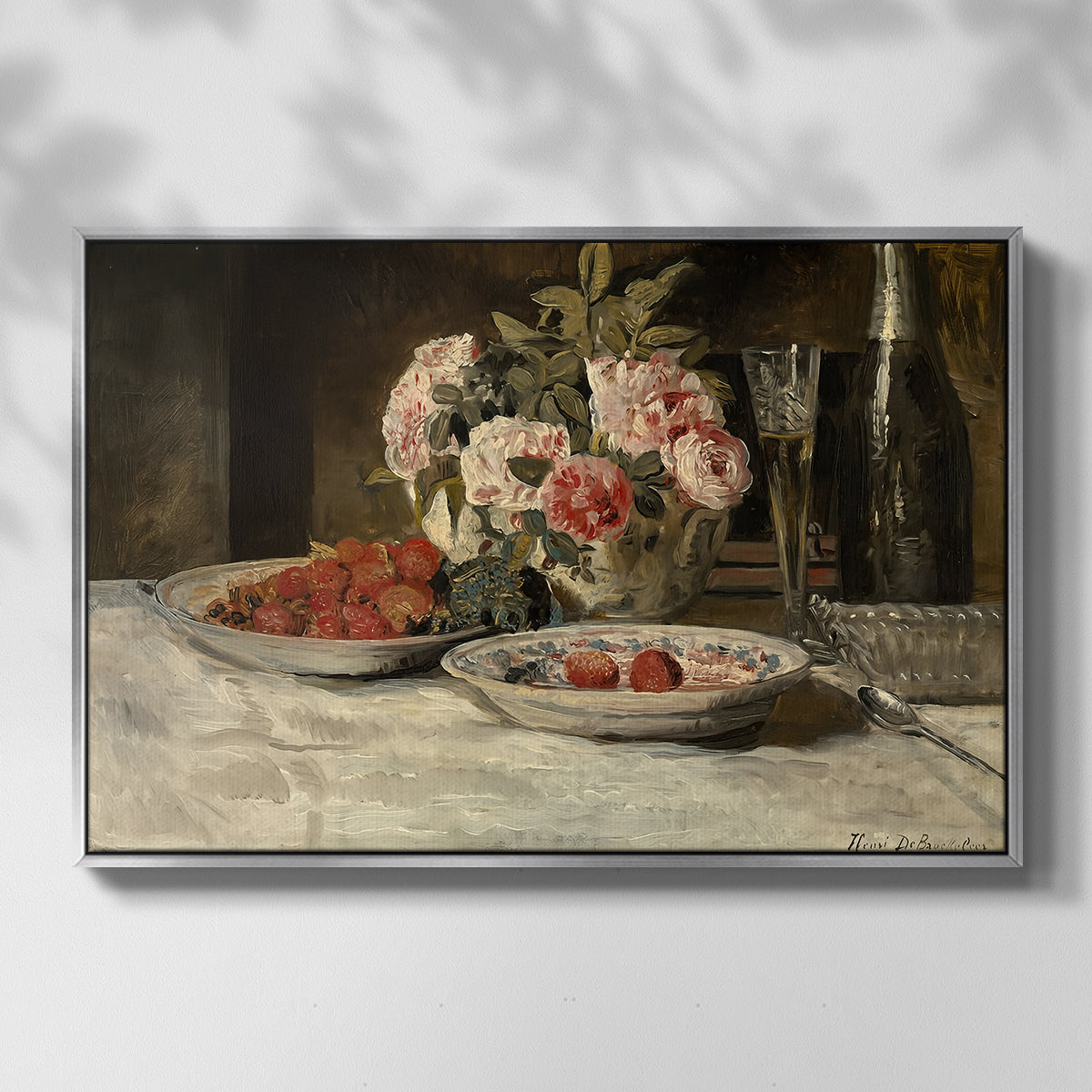 Strawberries and Champagne, c. 1881-1885 - Floater Framed Canvas Print