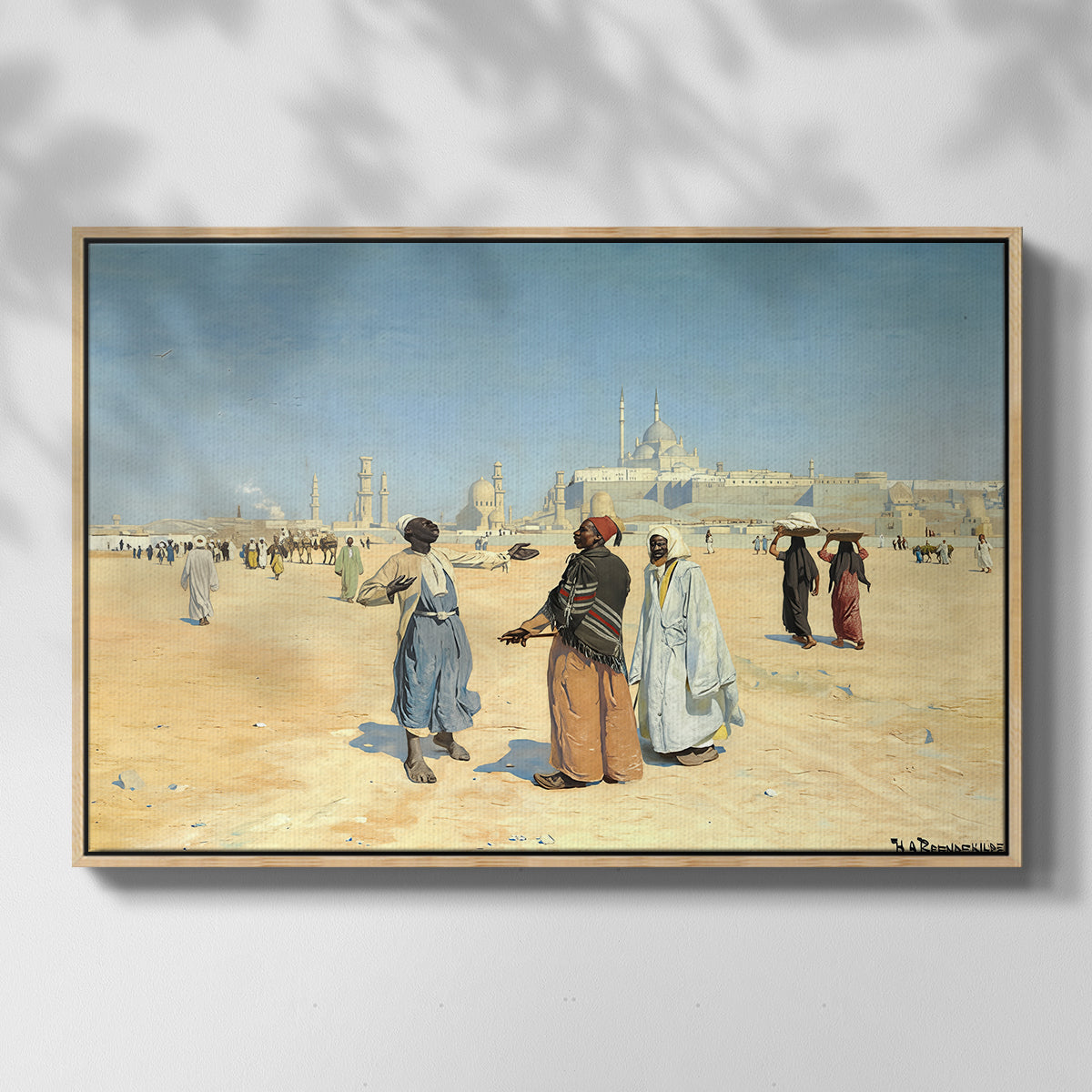 View from the Desert of Cairo with Citadel and Mamluk Tombs in the Background, c. 1889-1890 - Floater Framed Canvas Print