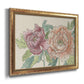 Modern peony floral drawing printed on canvas in an ornate vintage gold frame.