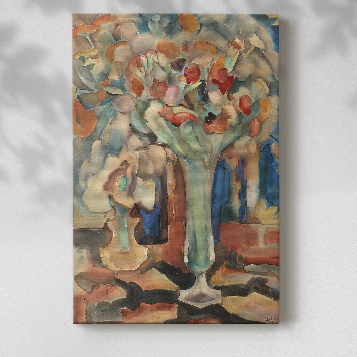 Canvas art print of a floral composition with loose brushwork and gentle color with a soft shadow on a white background.