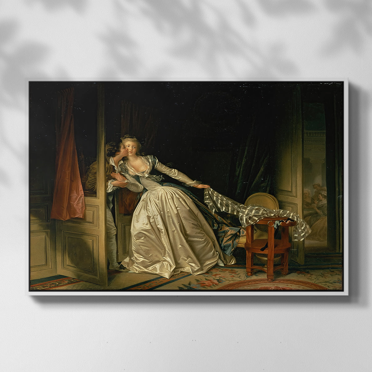 The Stolen Kiss (Le Baiser à la dérobée), c. 1788 - Floater Framed Canvas Print