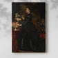 Canvas art print of a composed female figure with elegant dress and subtle tones with a soft shadow on a white background.