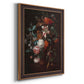 Classical floral still life painting by Jan van Huysum printed on canvas in an ornate bronzed mahogany wood frame with a vertical orientation.