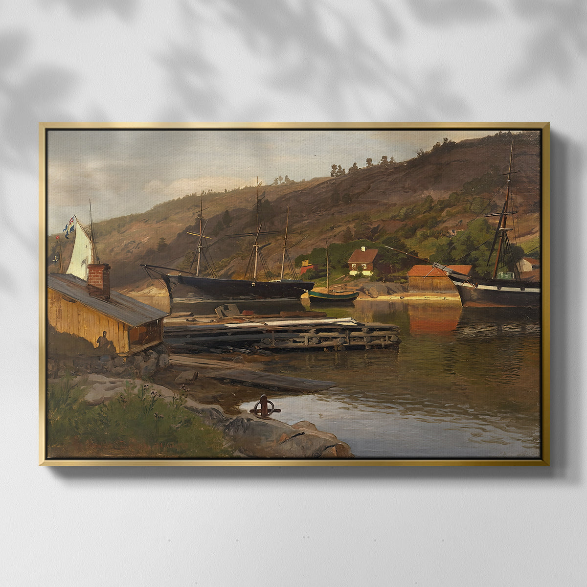 Landingsbrygge Husvik, Drøbak, 1875 - Floater Framed Canvas Print