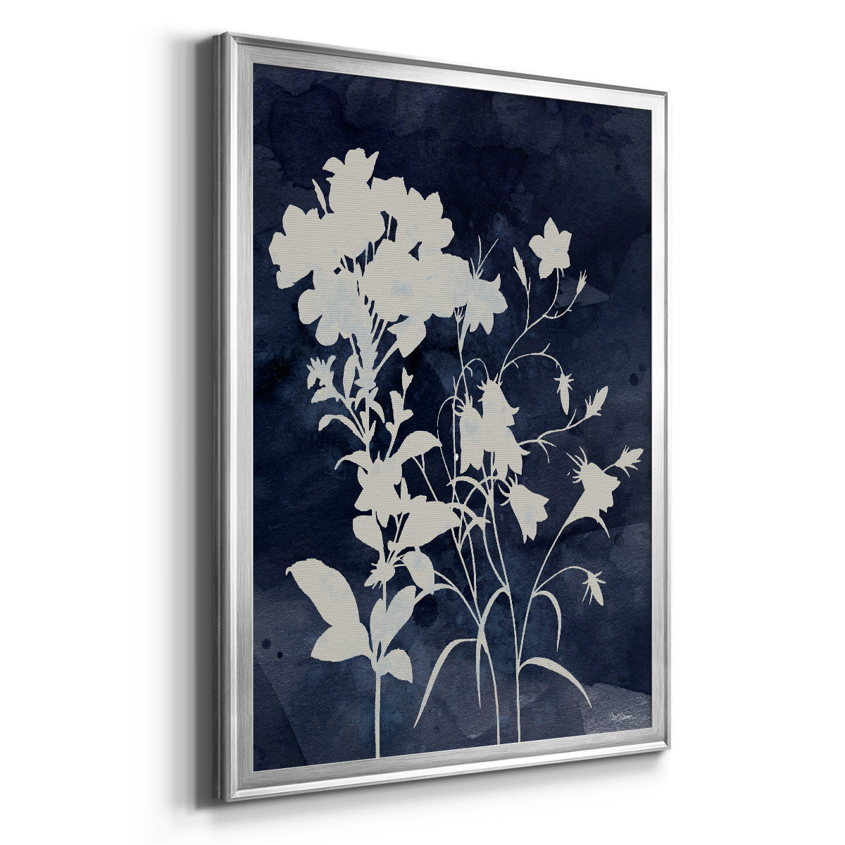 Indigo Botanical II Revisited - Modern Framed Canvas Print
