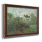 Impressionist garden landscape at Argenteuil by Claude Monet printed on canvas in an ornate bronzed mahogany wood frame.