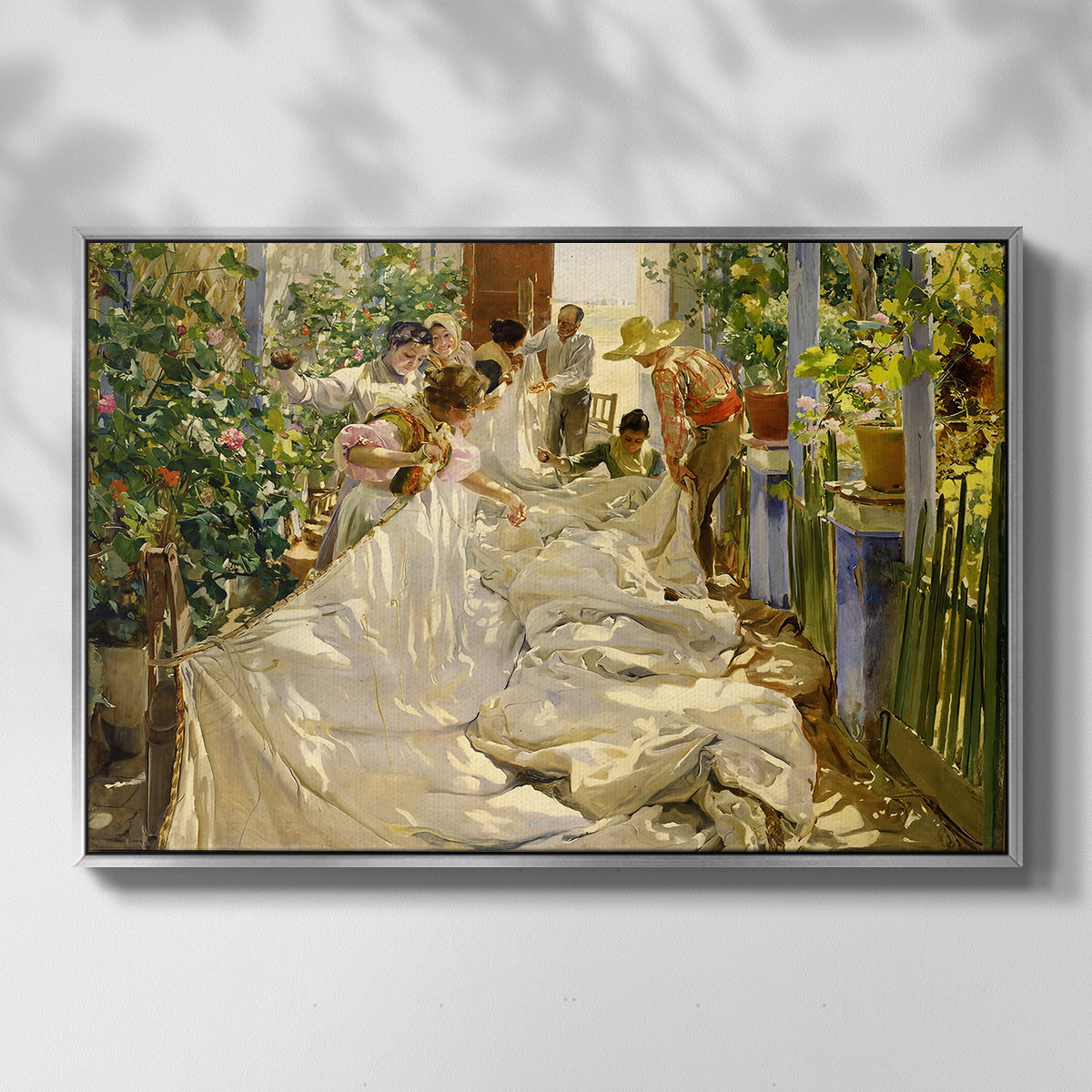 Sewing the Sail, 1896 - Floater Framed Canvas Print