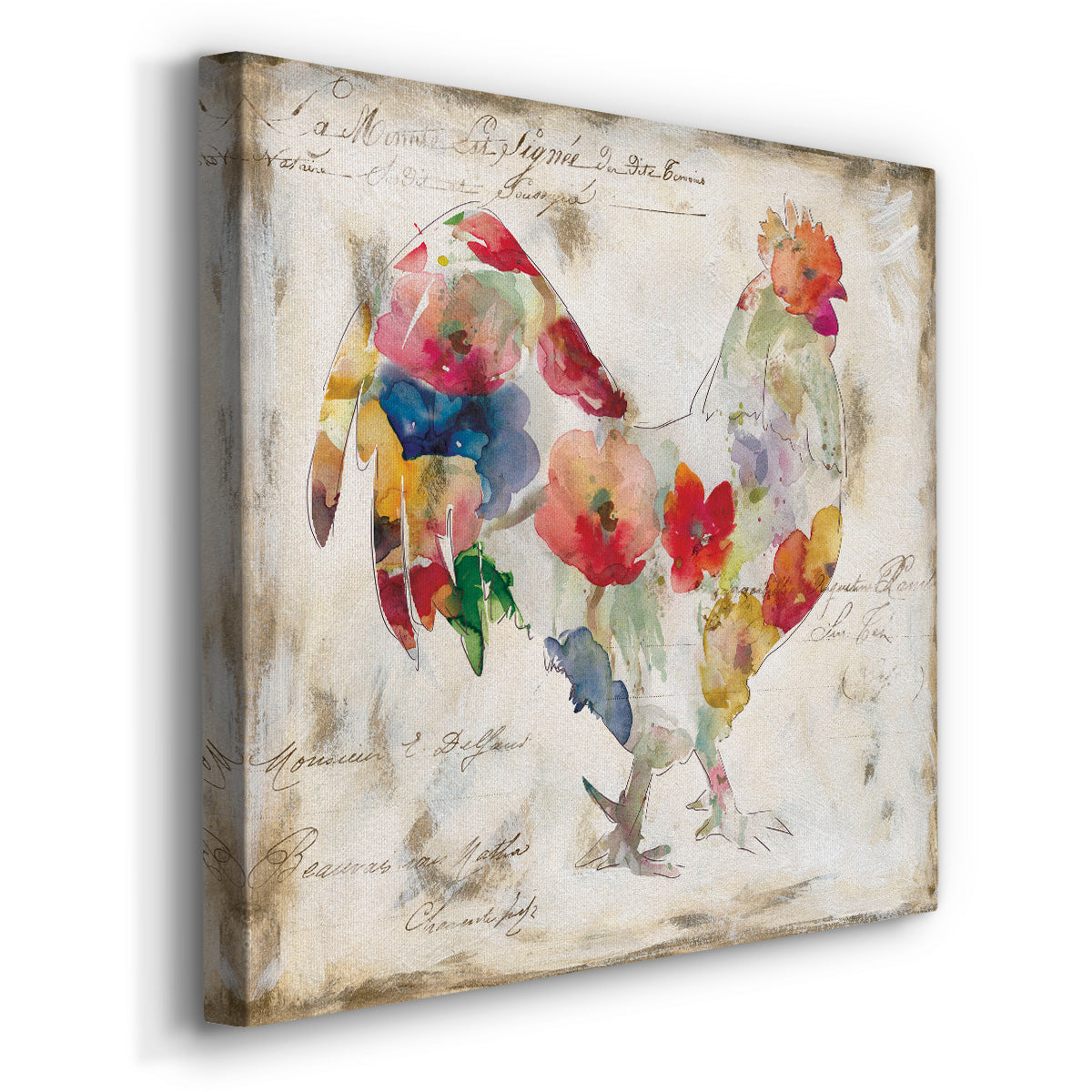 Flowered Rooster - Canvas Art Print