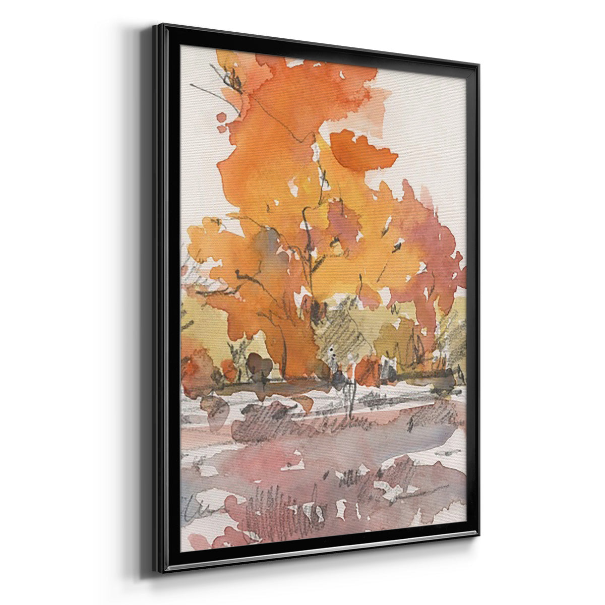 Watercolor Treeline Sketch II - Modern Framed Canvas Print