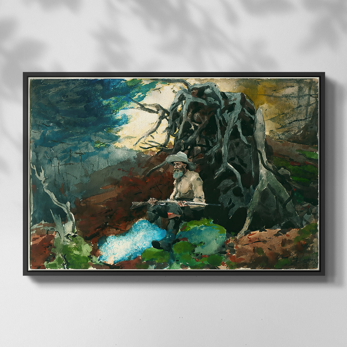 Campfire, Adirondacks, 1892 - Floater Framed Canvas Print