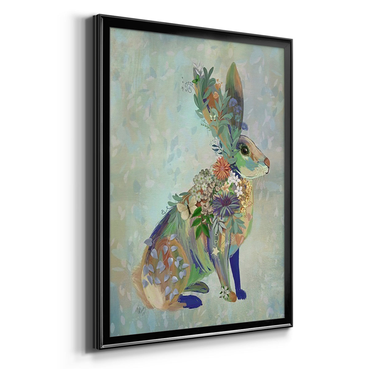 Fantastic Florals Hare, Sitting - Modern Framed Canvas Print