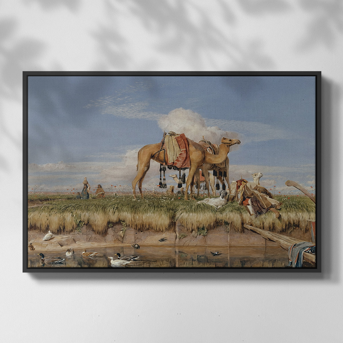 On the Banks of the Nile, Upper Egypt, 1876 - Floater Framed Canvas Print