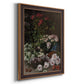 Early impressionist floral painting by Claude Monet printed on canvas in an ornate bronzed mahogany wood frame with a vertical orientation.