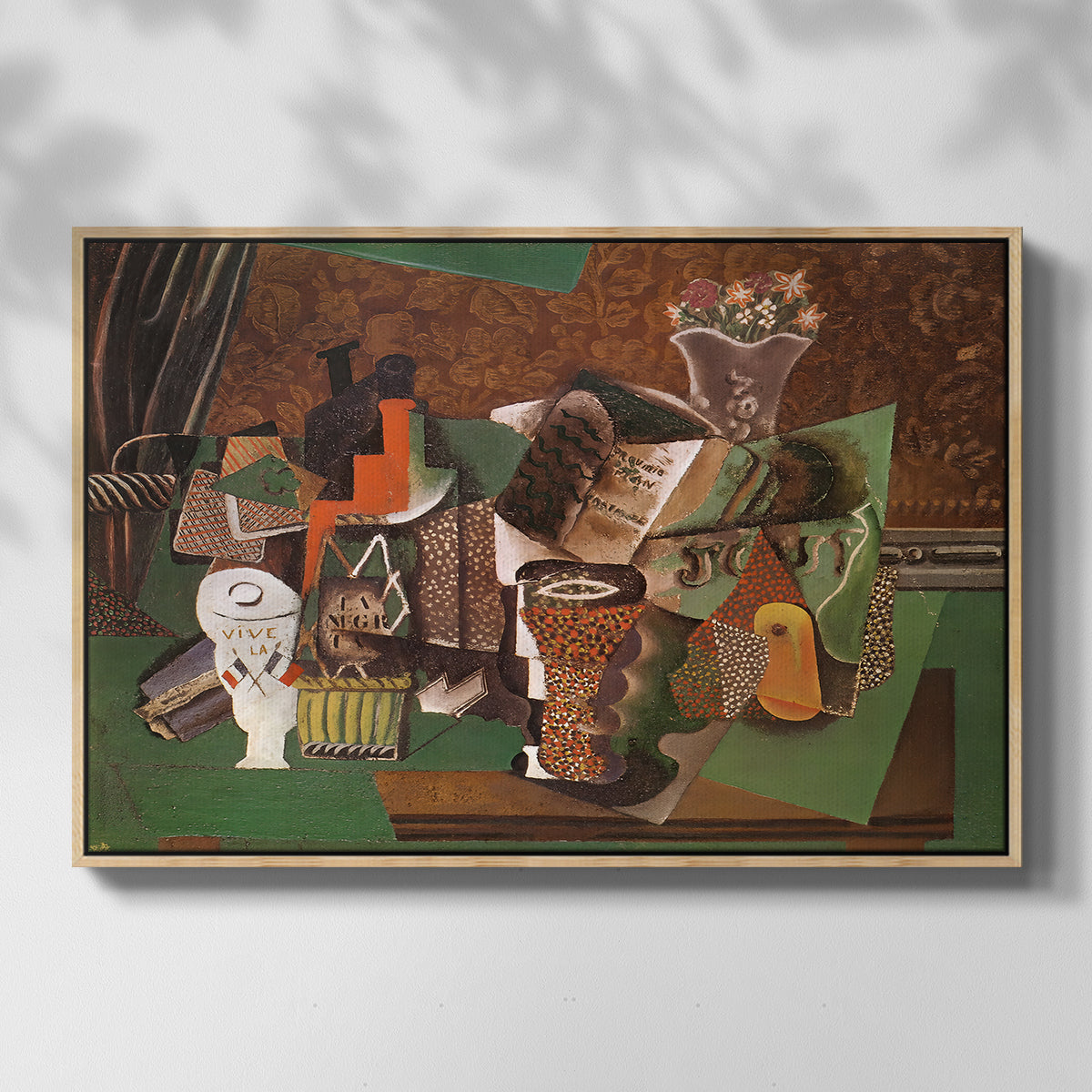 Playing Cards, Glasses, Bottle of Rum: "Vive la France", 1914-1915 - Floater Framed Canvas Print