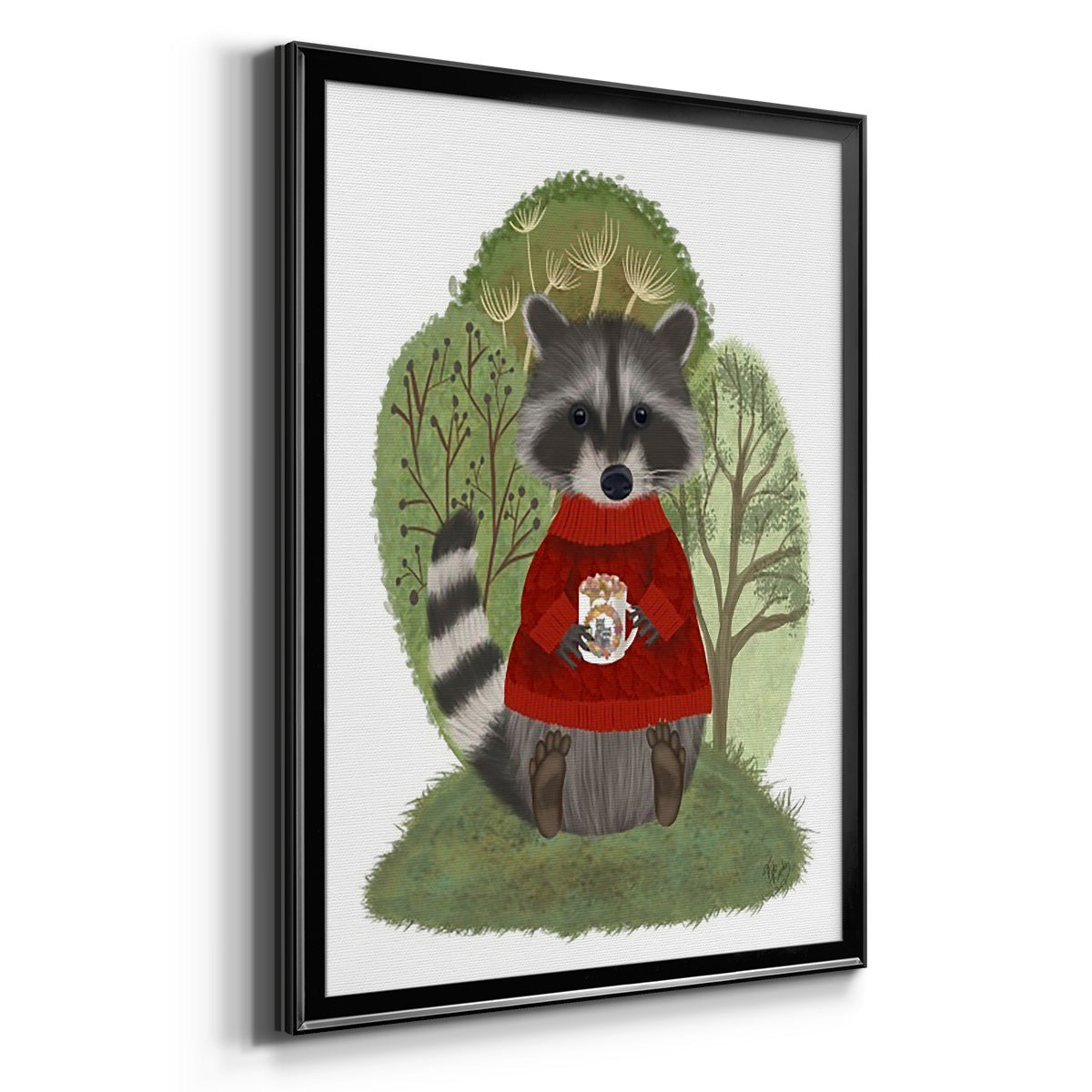 Hot Chocolate Raccoon - Modern Framed Canvas Print