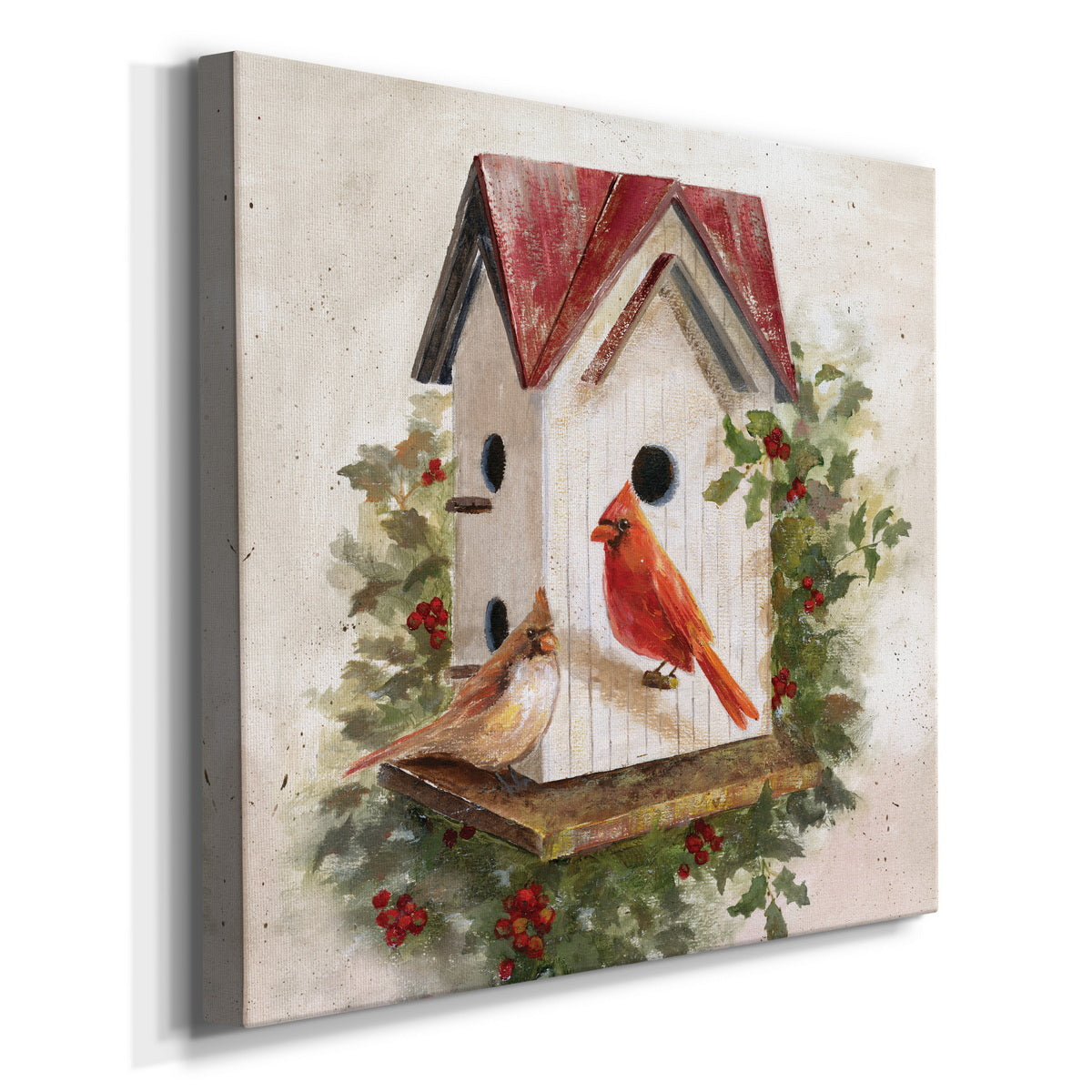 Holly Berry Birdhouse-Premium Gallery Wrapped Canvas - Ready to Hang