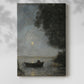 Canvas art print of a calm water scene with dark tones and reflective surface with a soft shadow on a white background.