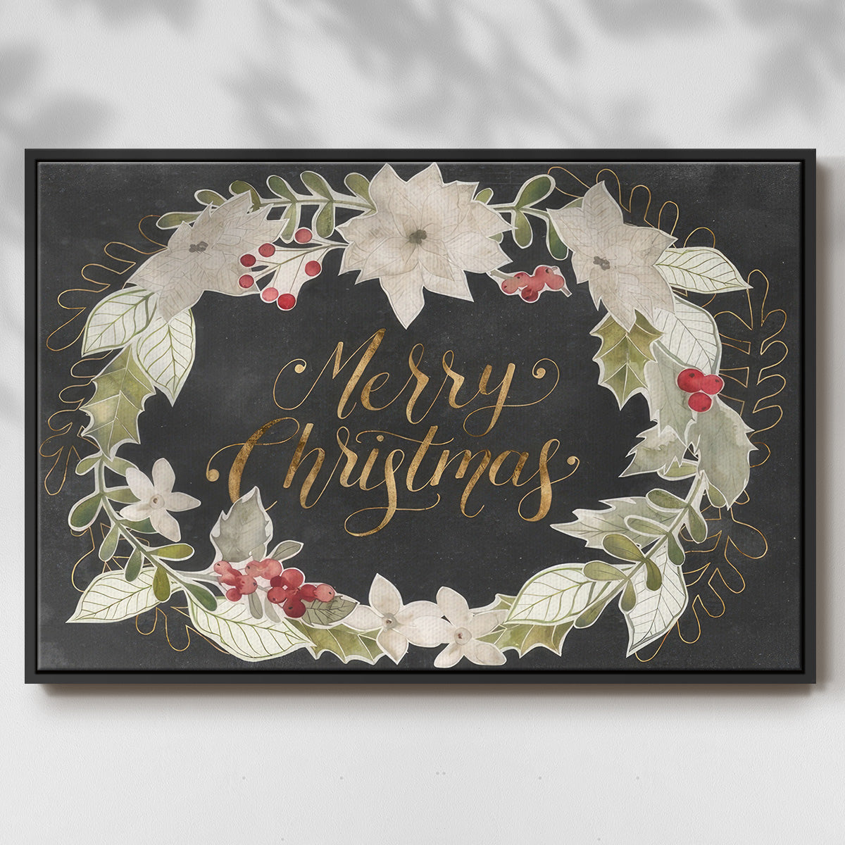 Gilded Christmas Collection A - Framed Gallery Wrapped Canvas in Floating Frame