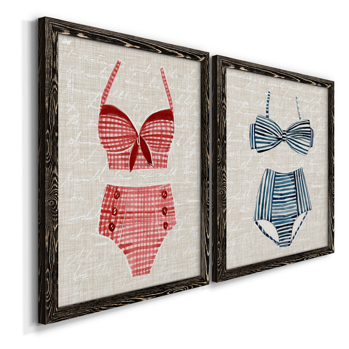 Vintage Swimming III - Premium Framed Canvas 2 Piece Set - Ready to Hang