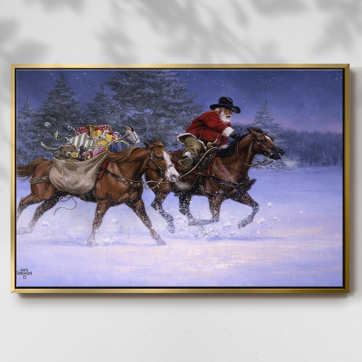 Christmas Rush - Framed Gallery Wrapped Canvas in Floating Frame