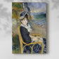 Canvas art print of a coastal scene with a seated figure and flowing garments with a soft shadow on a white background.