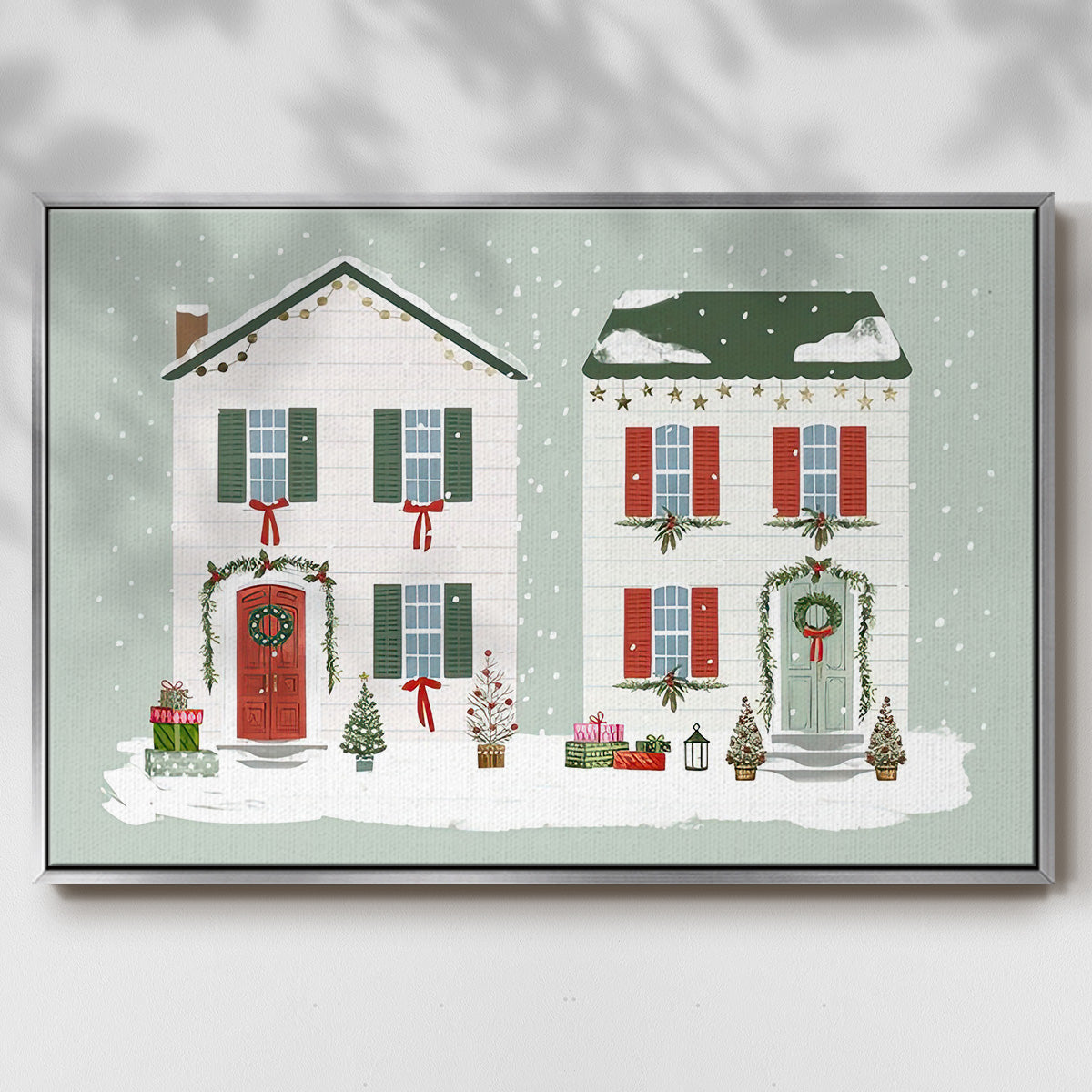 Festive Front Door Collection A - Framed Gallery Wrapped Canvas in Floating Frame