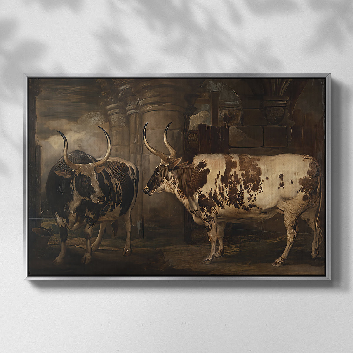 Portraits of Two Extraordinary Oxen, Property of the Earl of Powis, 1814 - Floater Framed Canvas Print