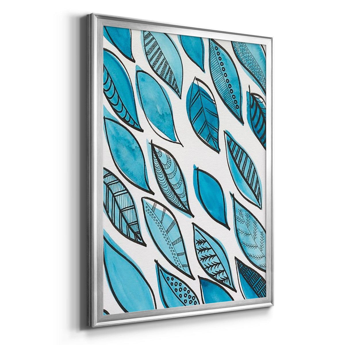 Patterned Leaf Shapes I - Modern Framed Canvas Print