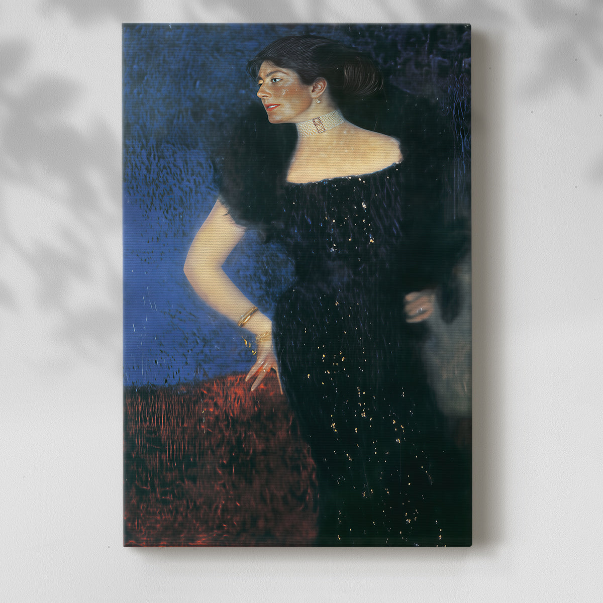 Canvas art print of a refined female figure with composed posture and muted tones with a soft shadow on a white background.