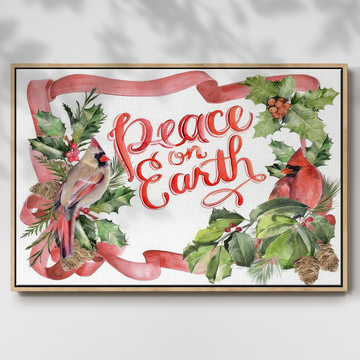 Cardinal Holly Christmas Collection A - Floater Framed Canvas Print