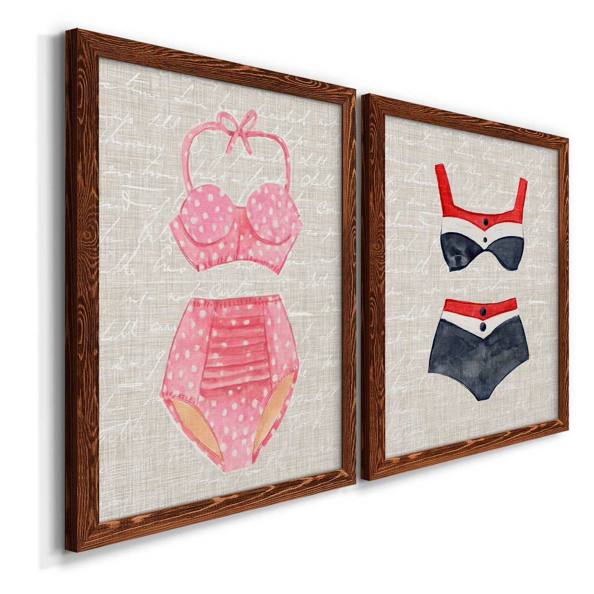 Vintage Swimming I - Premium Framed Canvas 2 Piece Set - Ready to Hang