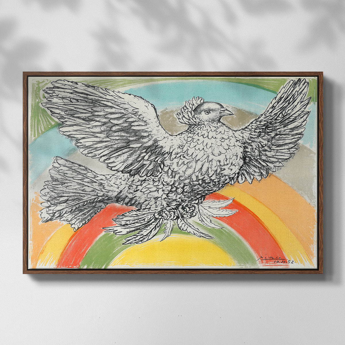Flying Dove with Rainbow (Colombe volant à l'Arc-en-ciel), 1952 - Floater Framed Canvas Print