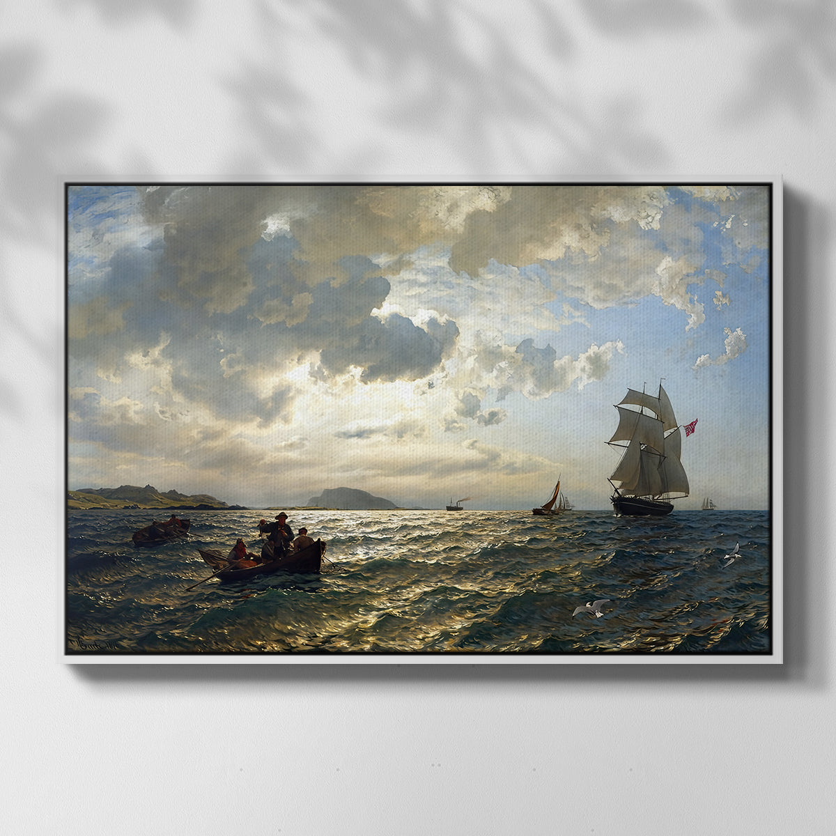 Fresh Breeze on the Norwegian Coast, 1876 - Floater Framed Canvas Print