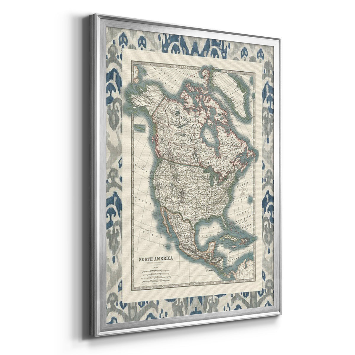 Bordered Map of North America - Modern Framed Canvas Print