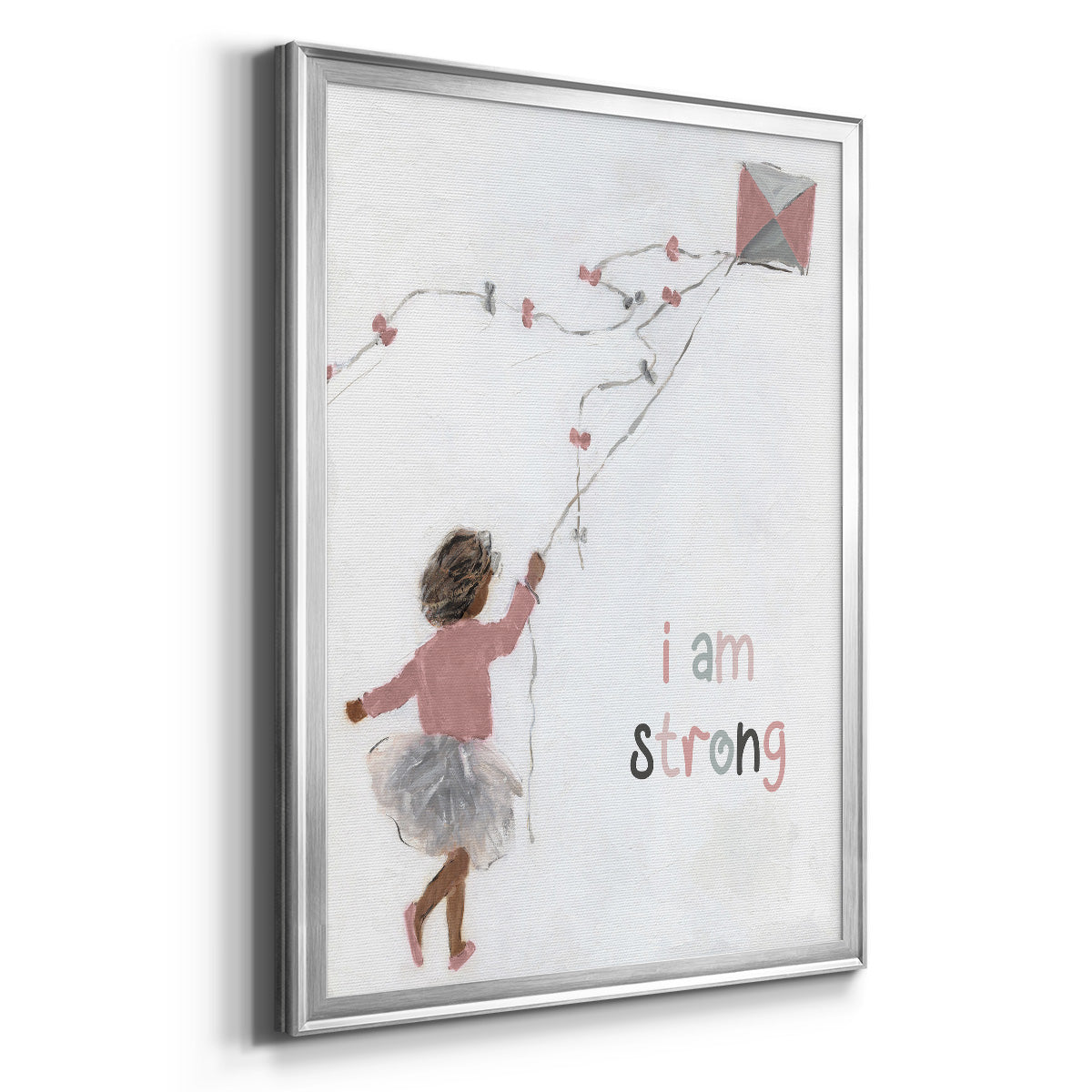 Girl Flying Kite - Modern Framed Canvas Print