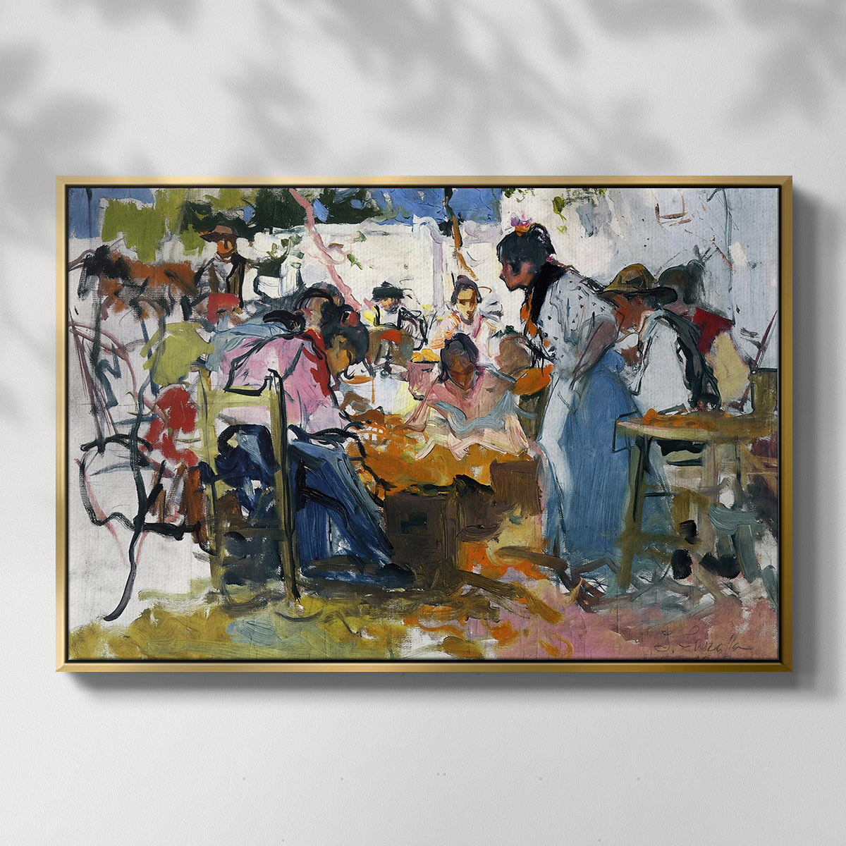 Net Menders in Valencia, 1909 - Floater Framed Canvas Print