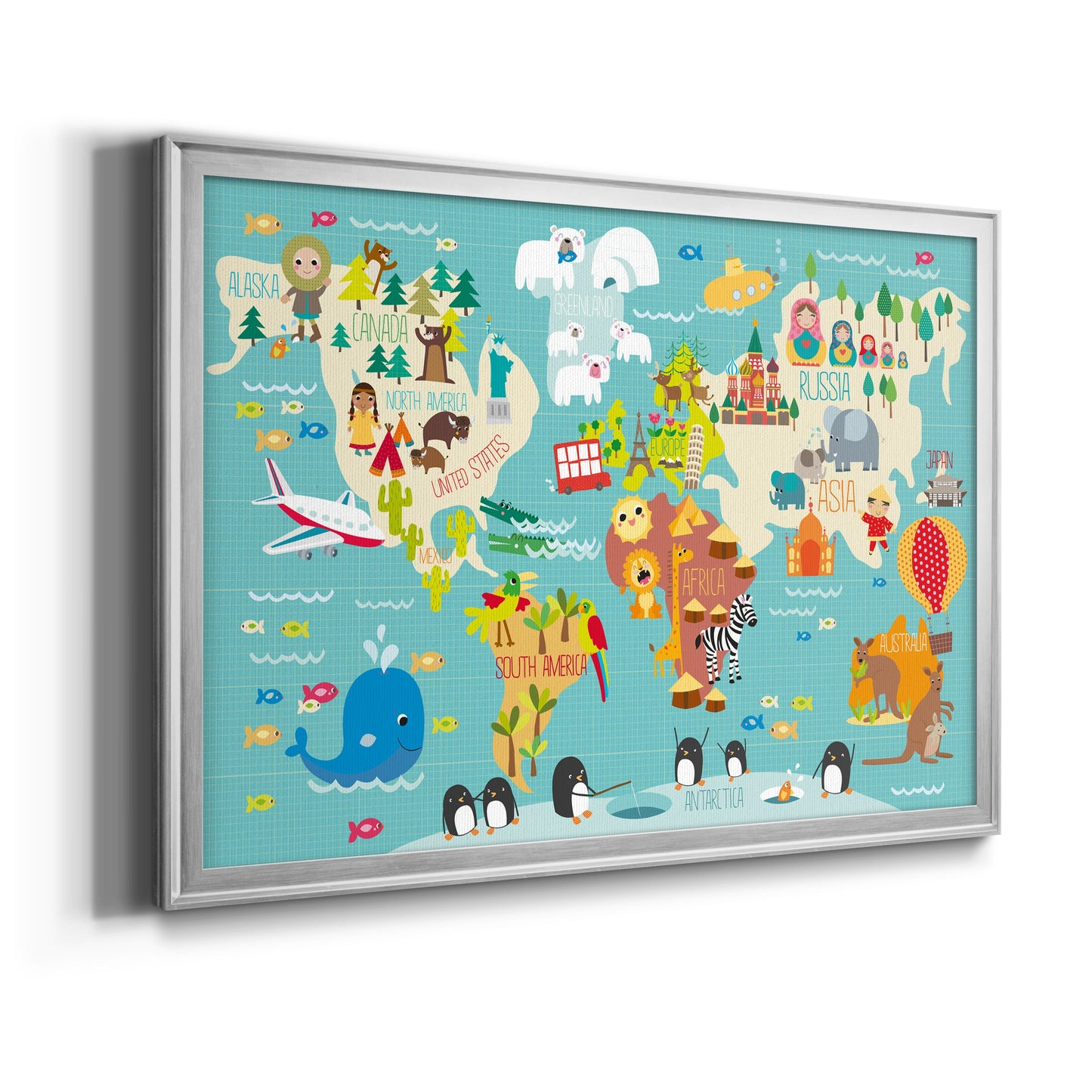 Children's World Map Premium Classic Framed Canvas - Ready to Hang