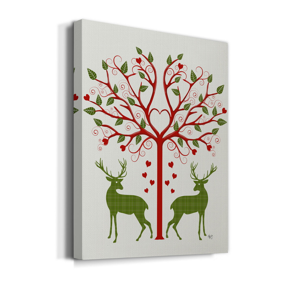 Christmas Des - Deer and Heart Tree, On Cream Premium Gallery Wrapped Canvas - Ready to Hang