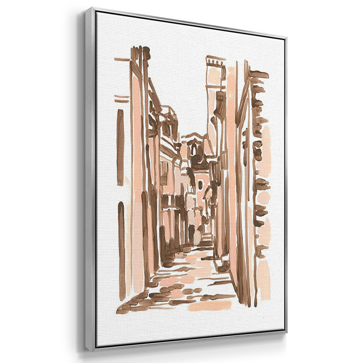 Blush Architecture Study IV - Framed Premium Gallery Wrapped Canvas L Frame 3 Piece Set - Ready to Hang