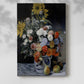 Canvas art print of a colorful bouquet arranged in a simple ceramic container with a soft shadow on a white background.