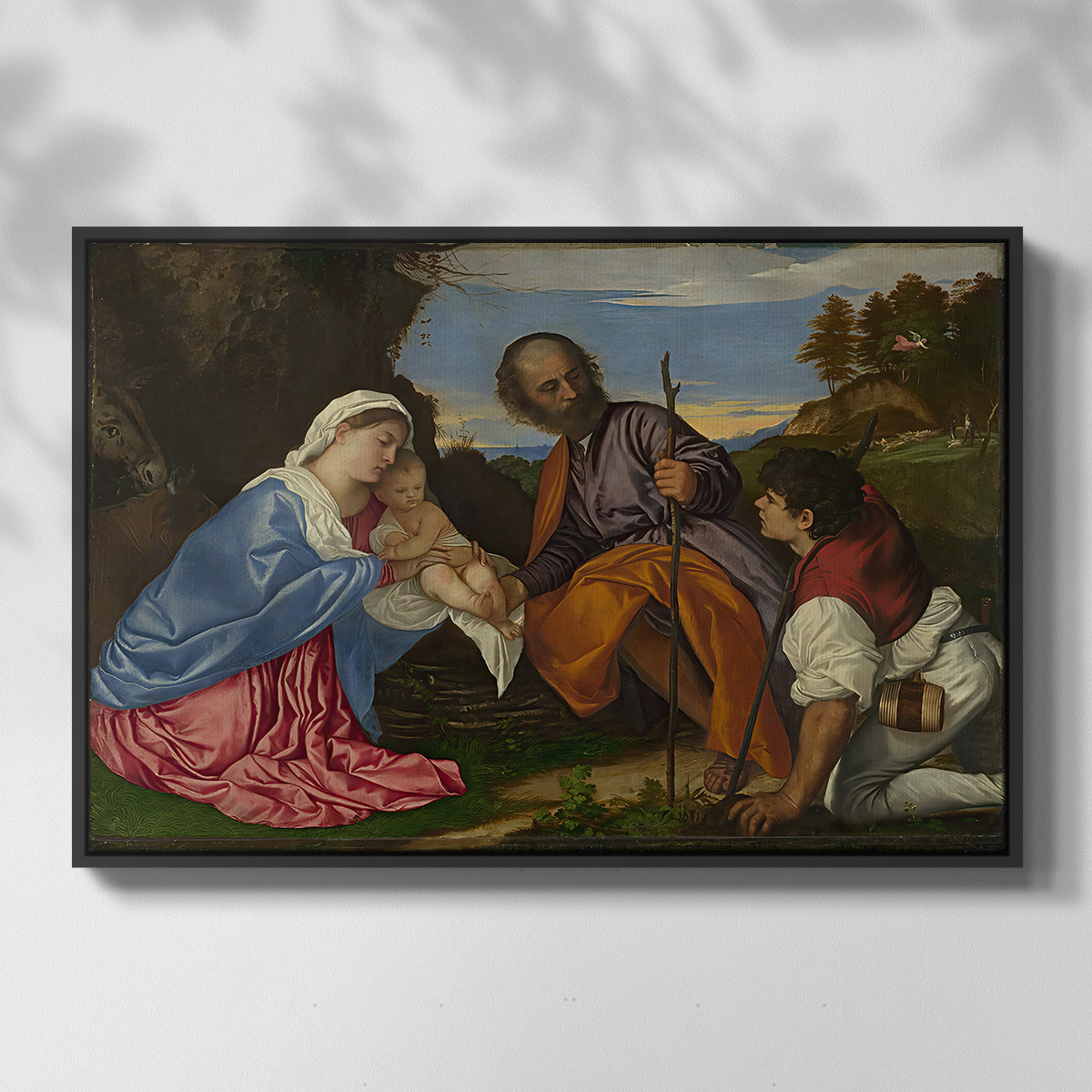 The Holy Family with a Shepherd, c. 1510 - Floater Framed Canvas Print