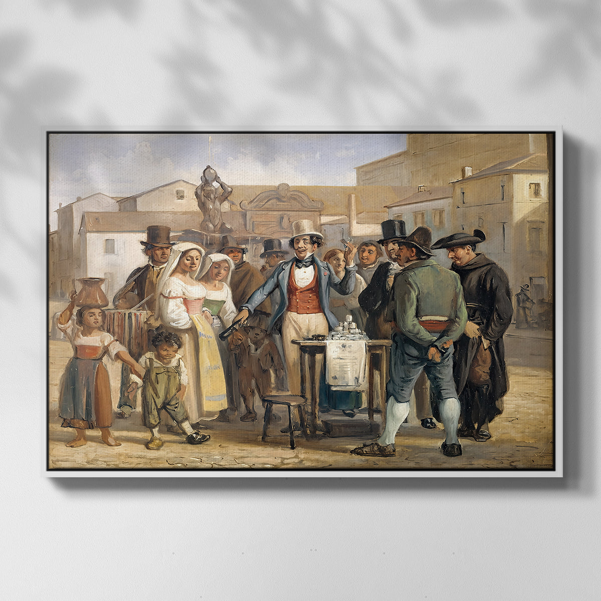 A Charlatan Selling Blacking in the Piazza Barberini in Rome, c. 1840-1849 - Floater Framed Canvas Print
